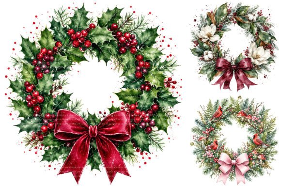 Download Watercolor Christmas Wreath Clipart - Watercolor christmas Collection