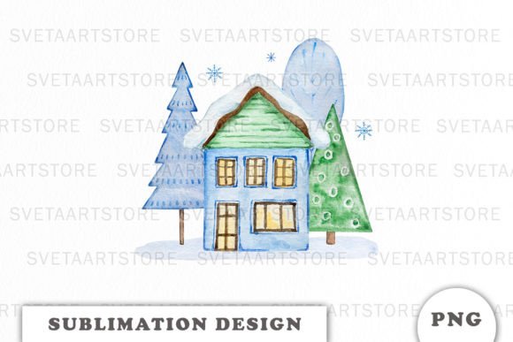 Download Watercolor Christmas House Sublimation - Watercolor christmas Collection