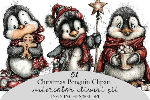 Download Watercolor Christmas Penguin Clipart - Watercolor christmas Collection