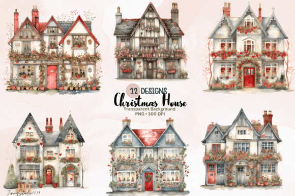 Download Watercolor Christmas House Sublimation - Watercolor christmas Collection