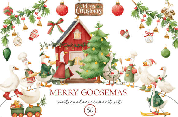 Download Watercolor Christmas Goose Clipart - Watercolor christmas Collection