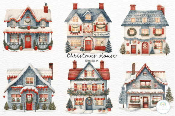 Download Watercolor Christmas House Sublimation - Watercolor christmas Collection