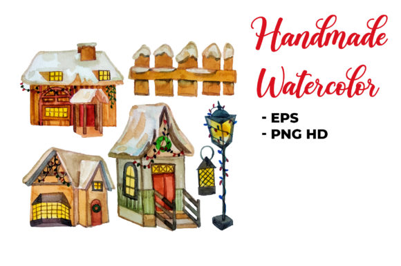 Download Watercolor Christmas House Elements - Watercolor christmas Collection