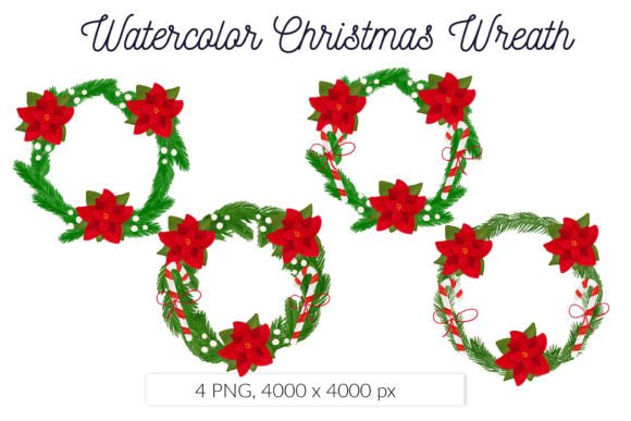Download Christmas Wreath Watercolor Poinsettia - Premium Bundle