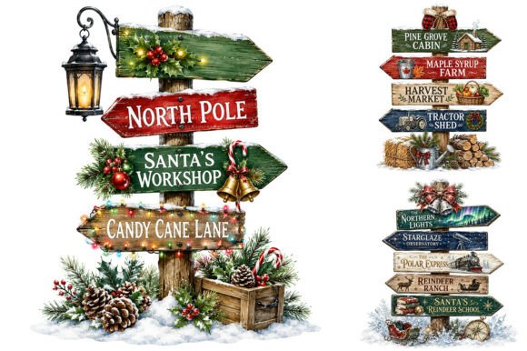 Download Watercolor Christmas Signpost PNG Bundle - Watercolor christmas Collection