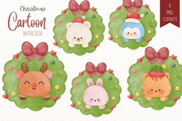 Download Christmas Wreath Watercolor and Animal - Premium Bundle