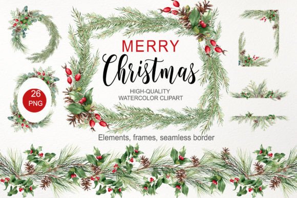 Download Watercolor Christmas Greenery Clipart - Watercolor christmas Collection
