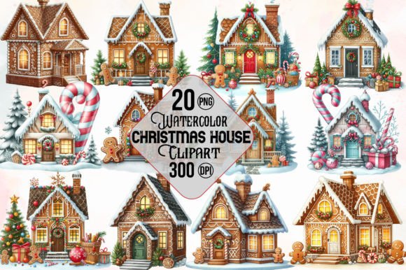 Download Watercolor Christmas House Clipart - Watercolor christmas Collection