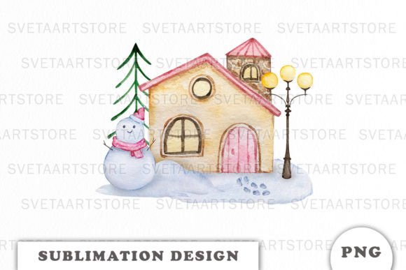 Download Watercolor Christmas House Sublimation D - Watercolor christmas Collection