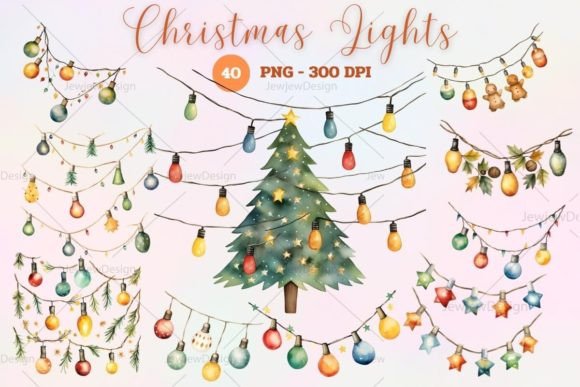 Download Watercolor Christmas Lights Clipart - Watercolor christmas Collection