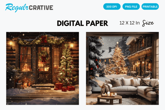 Download Watercolor Christmas Home Digital Paper - Watercolor christmas Collection