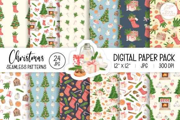 Download Watercolor Christmas Digital Paper Pack - Watercolor christmas Collection