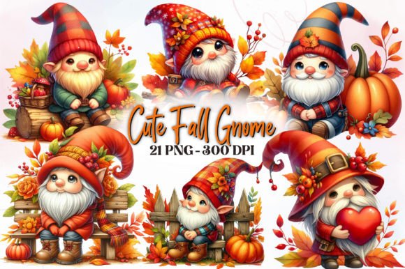 Download Cute Fall Gnome Watercolor Clipart - Fall Collection