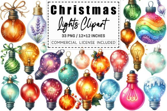 Download Watercolor Christmas Lights Clipart. - Watercolor christmas Collection