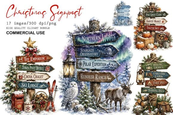 Download Watercolor Christmas Signpost PNG Bundle - Watercolor christmas Collection