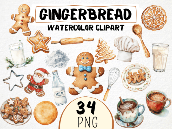 Download Watercolor Christmas Gingerbread Clipart - Watercolor christmas Collection