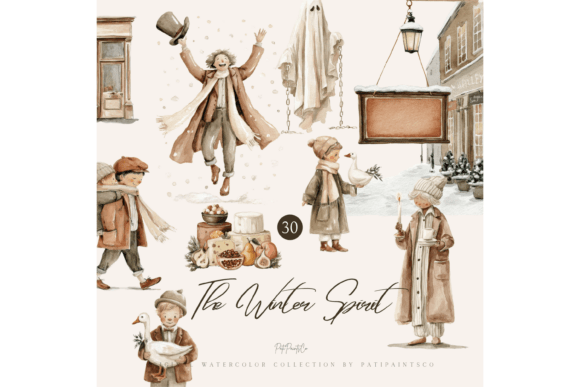 Download Watercolor Christmas Carol Clipart Set - Watercolor christmas Collection