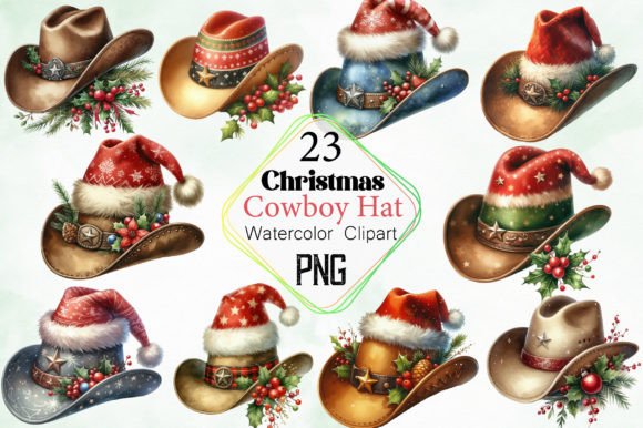 Download Watercolor Christmas Cowboy Hat Clipart - Watercolor christmas Collection