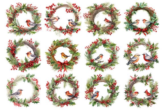 Download Rustic Christmas Wreath Watercolor Set - Premium Resources