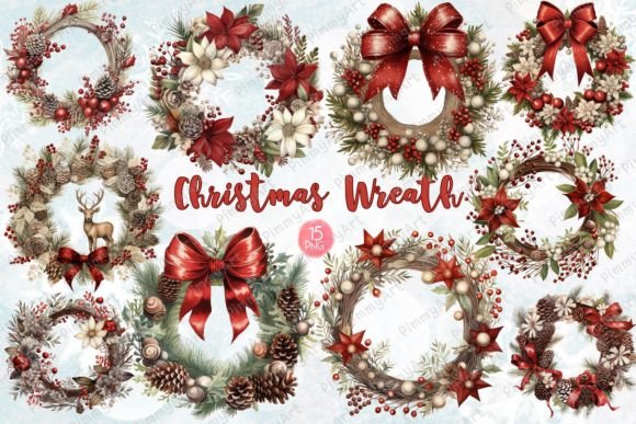 Download Rustic Christmas Wreath Watercolor Set - Premium Resources