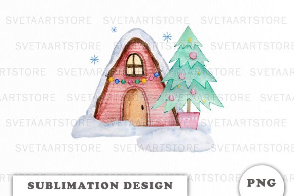 Download Watercolor Christmas House Sublimation D - Watercolor christmas Collection