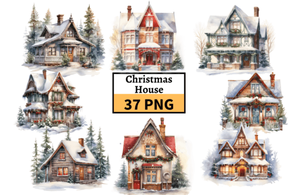 Download Watercolor Christmas House Graphics PNG - Watercolor christmas Collection