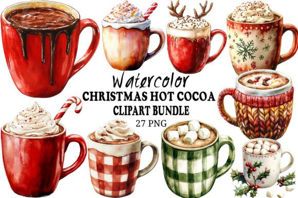 Download Watercolor Christmas Hot Cocoa Clipart - Watercolor christmas Collection