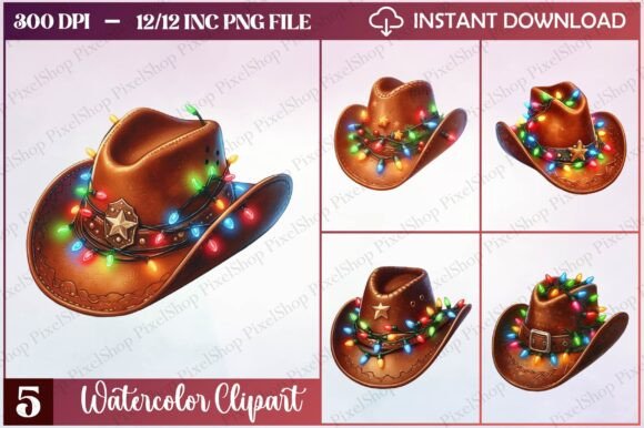 Download Watercolor Christmas Cowboy Hat Clipart - Watercolor christmas Collection