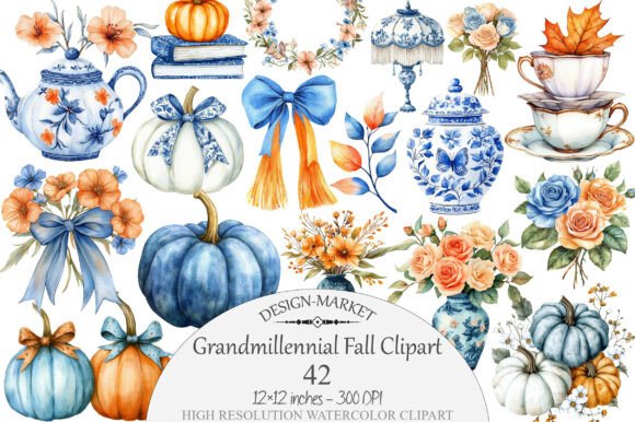 Download Watercolor Grandmillennial Fall Clipart - Fall Collection