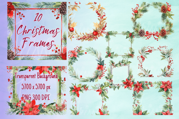 Download Christmas Wreath Watercolor - 10 Frames - Premium Resources