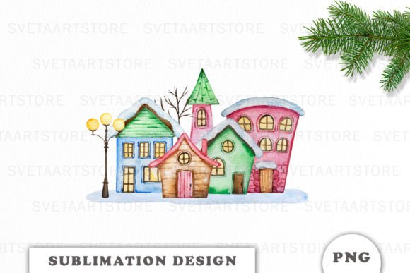 Download Watercolor Christmas House Sublimation - Watercolor christmas Collection
