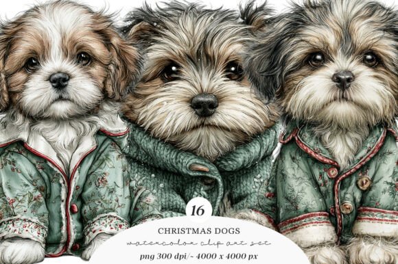 Download Watercolor Christmas Dogs Clipart - Watercolor christmas Collection
