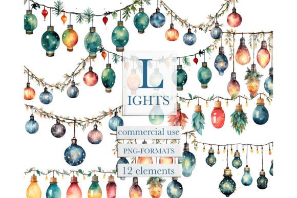 Download Watercolor Christmas Lights Clipart - Watercolor christmas Collection